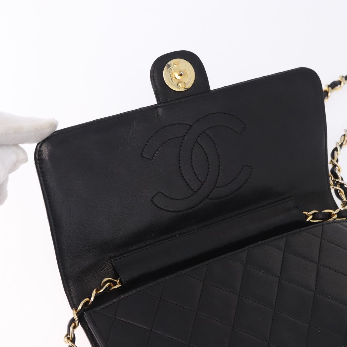 CHANEL Matelasse 23 Chain Shoulder Bag Lamb Skin Black Gold Tone CC Auth 194101V