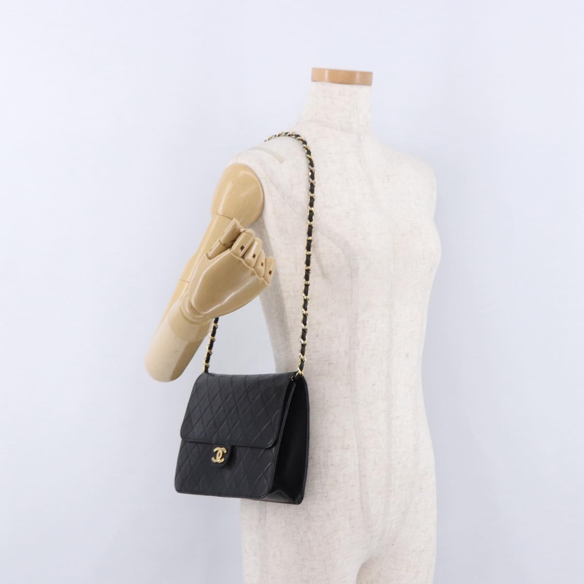 CHANEL Matelasse 23 Chain Shoulder Bag Lamb Skin Black Gold Tone CC Auth 194101V
