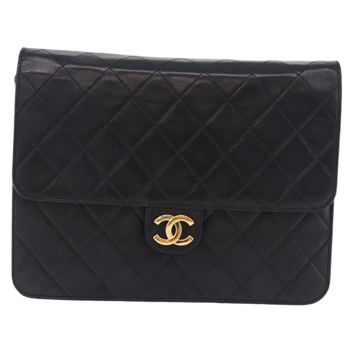 CHANEL Matelasse 23 Chain Shoulder Bag Lamb Skin Black Gold Tone CC Auth 194101V