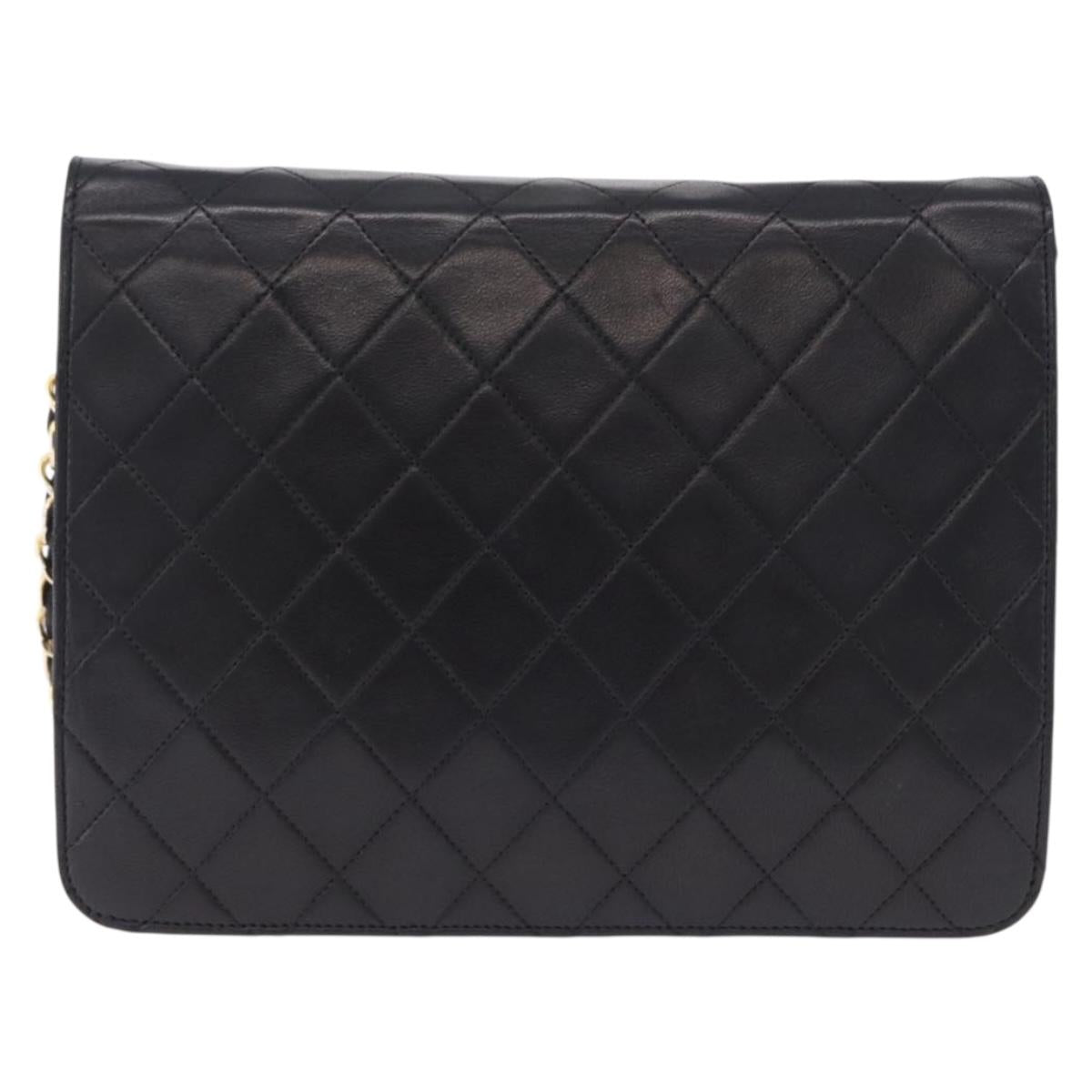 CHANEL Matelasse 23 Chain Shoulder Bag Lamb Skin Black Gold Tone CC Auth 194101V