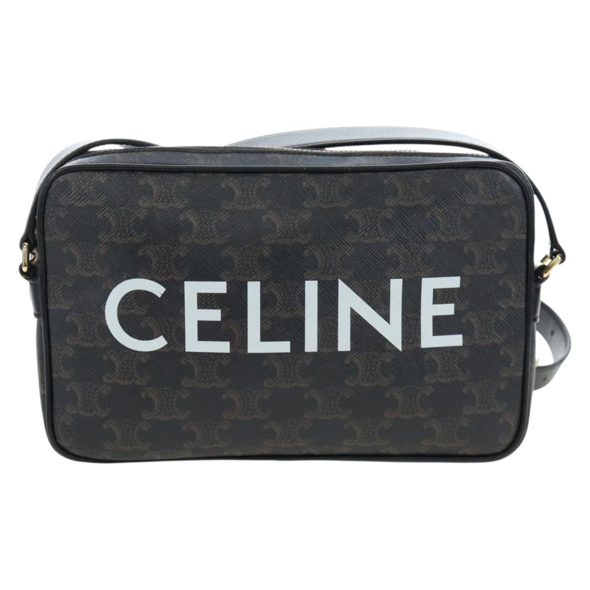 CELINE Triomphe Shoulder Bag PVC Leather Black Gold Tone Auth 194102M