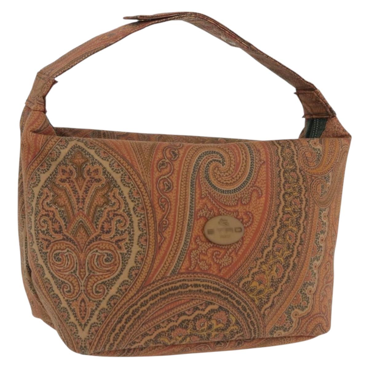 ETRO Hand Bag Canvas Brown Khaki Auth 194105