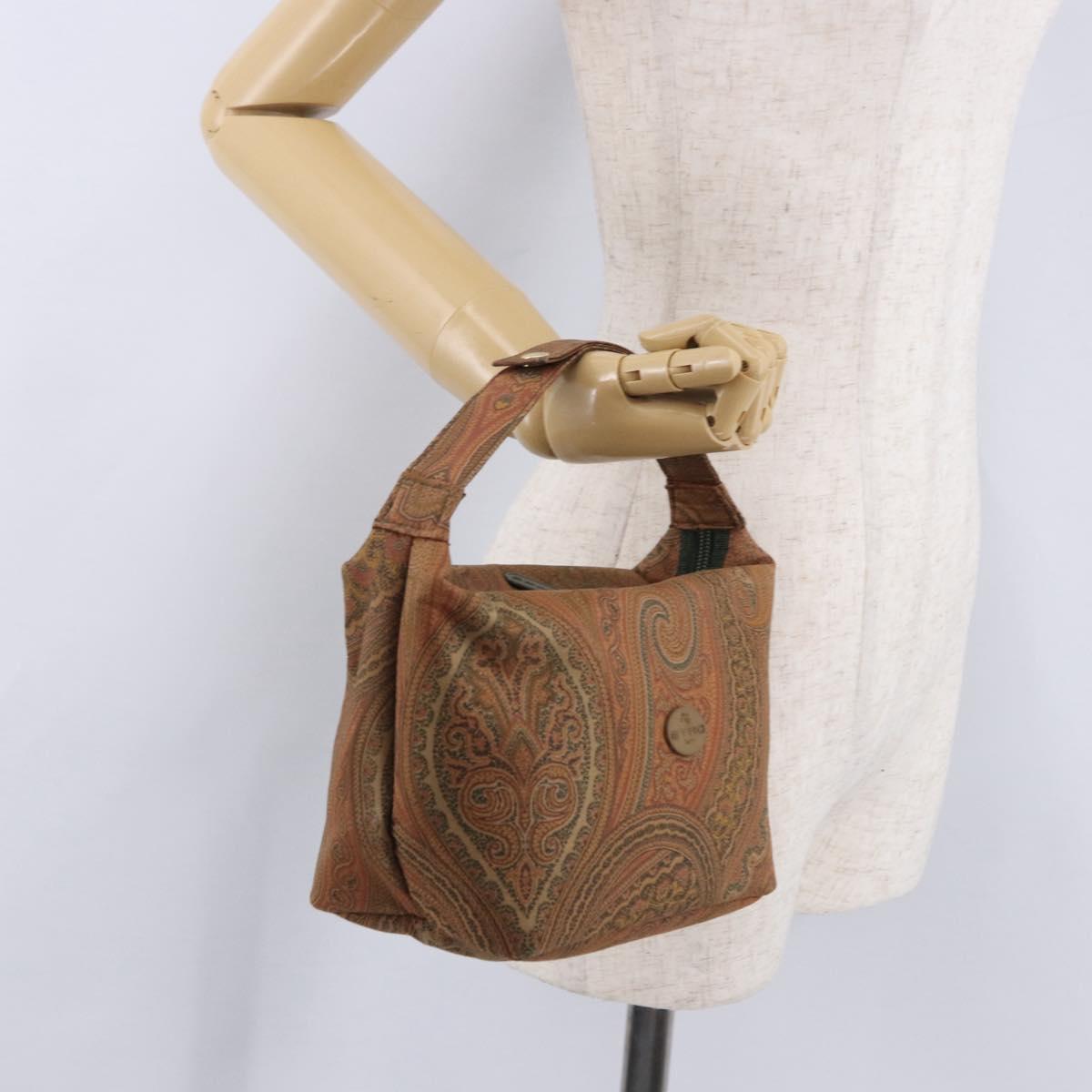 ETRO Hand Bag Canvas Brown Khaki Auth 194105
