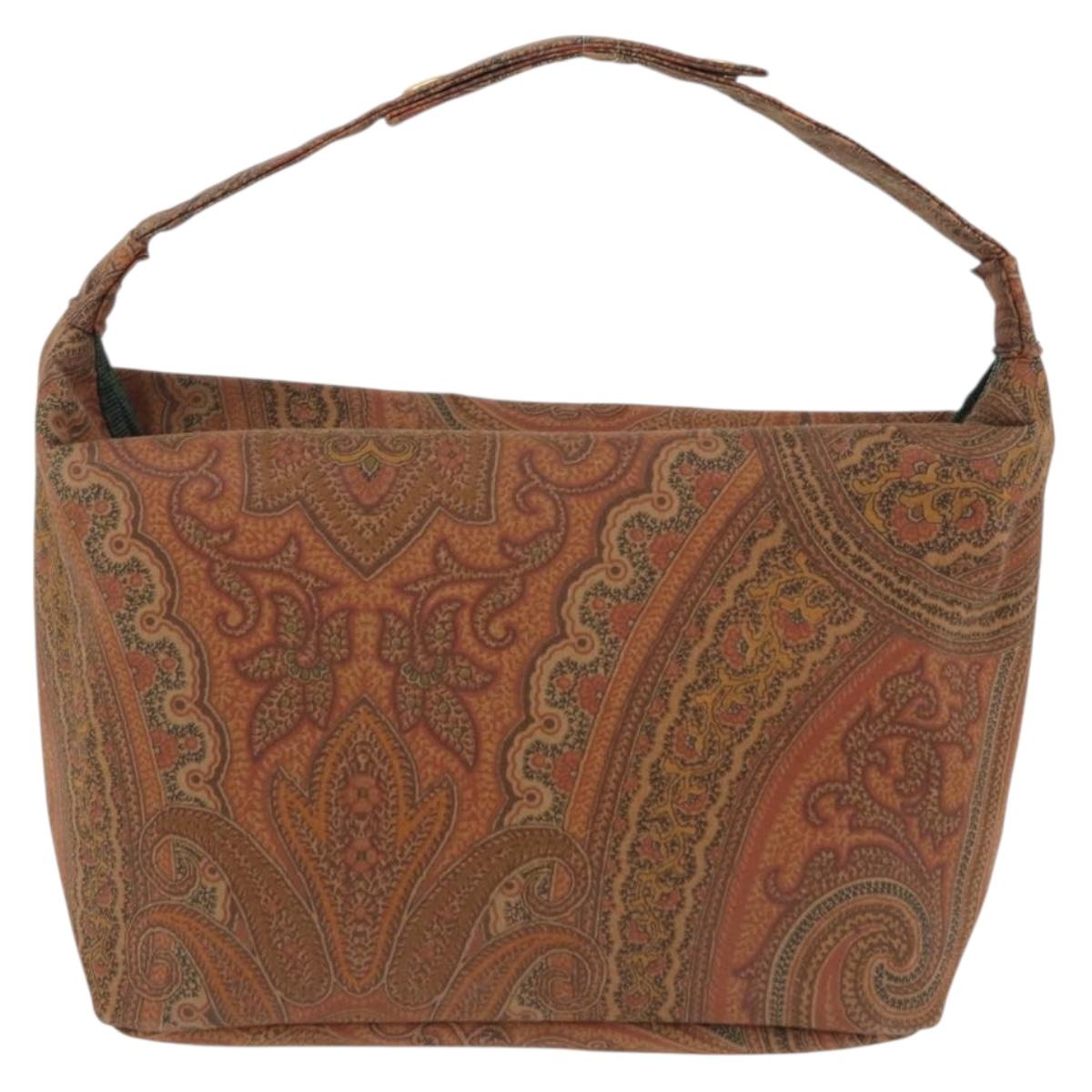 ETRO Hand Bag Canvas Brown Khaki Auth 194105