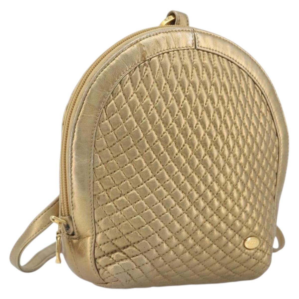 BALLY Backpack Leather Gold Auth 194106