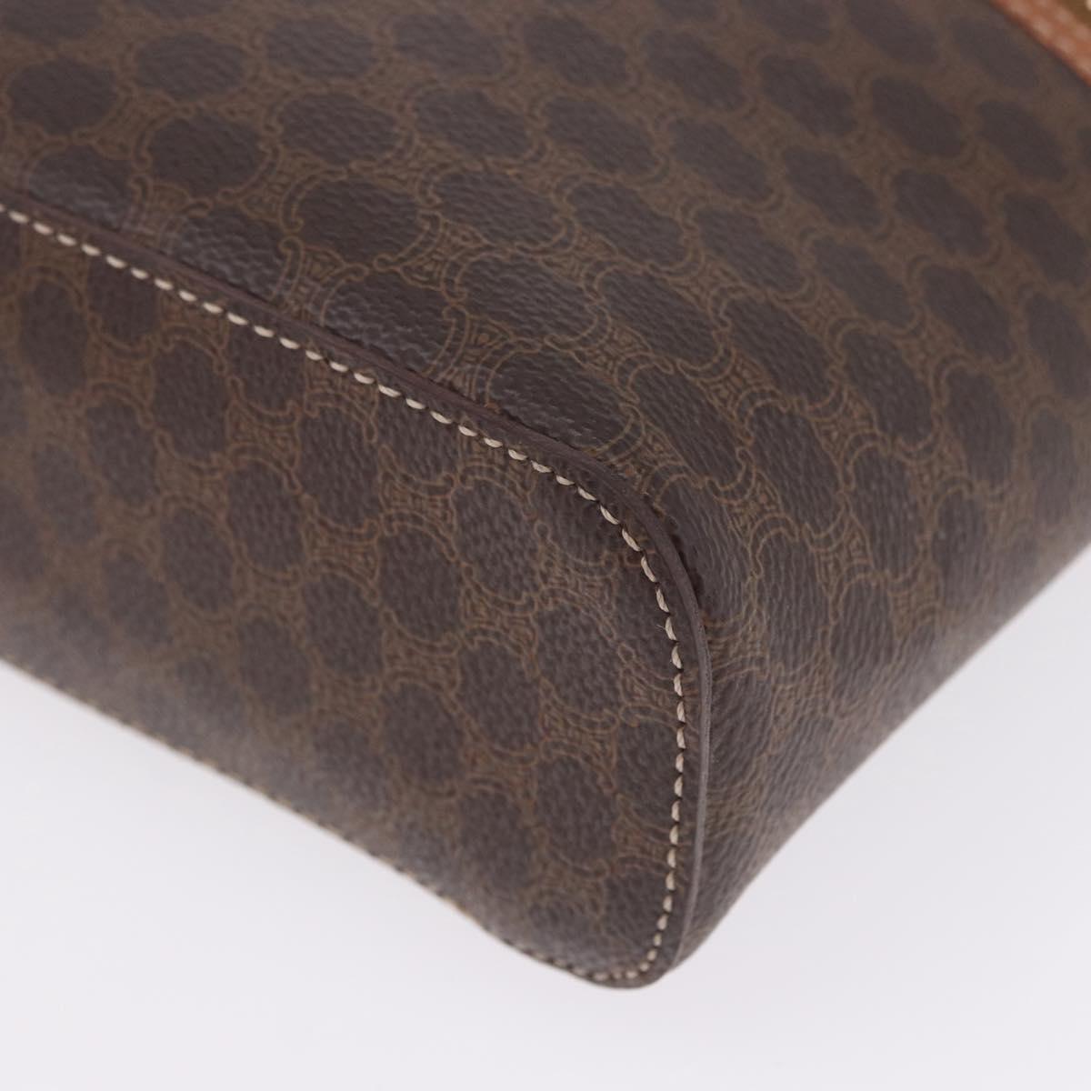 CELINE Macadam Vanity Cosmetic Pouch PVC Leather Brown Gold Tone Auth 194108
