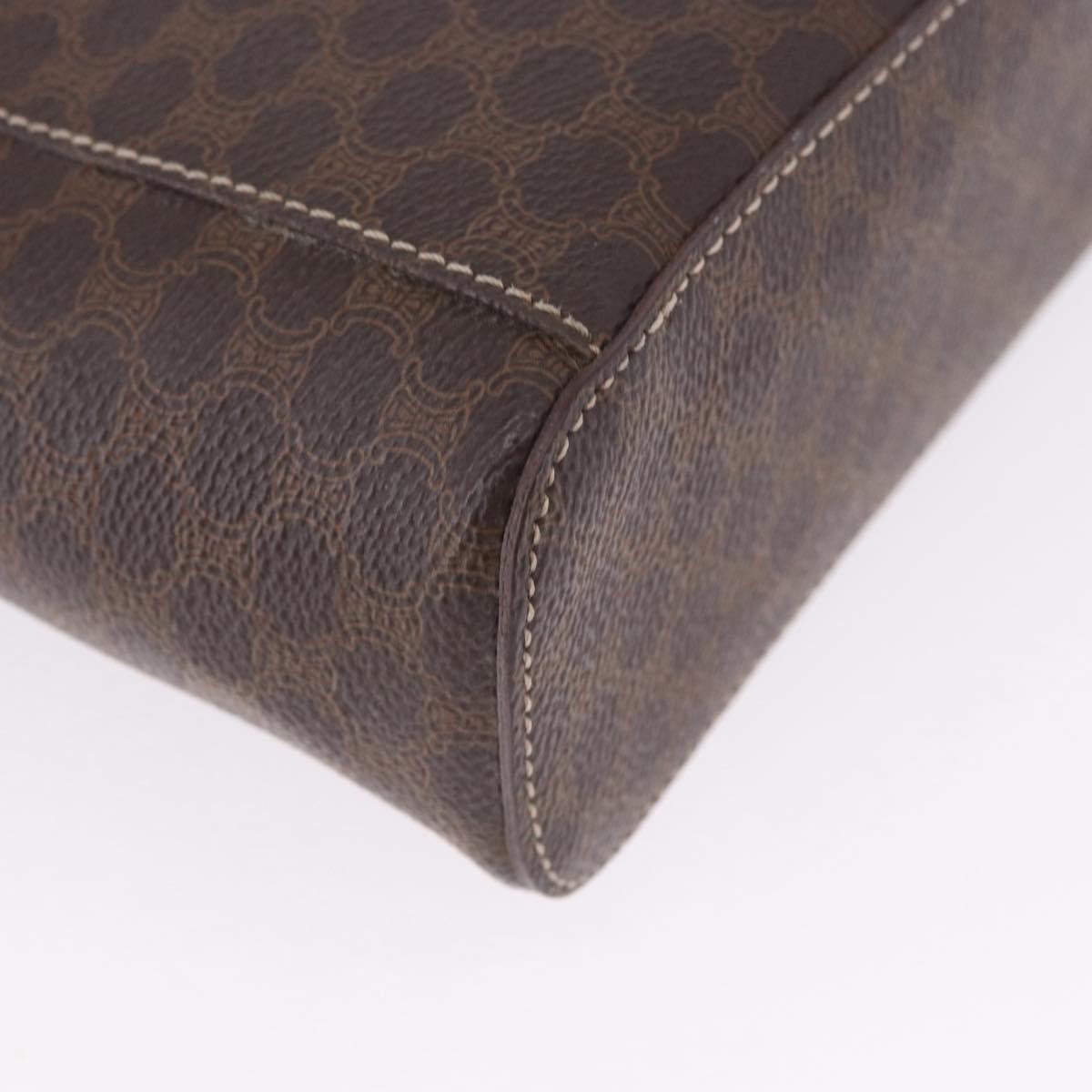 CELINE Macadam Vanity Cosmetic Pouch PVC Leather Brown Gold Tone Auth 194108