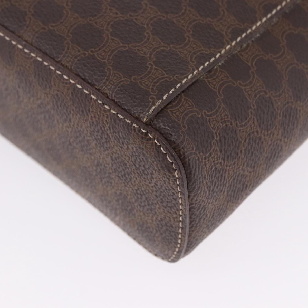 CELINE Macadam Vanity Cosmetic Pouch PVC Leather Brown Gold Tone Auth 194108