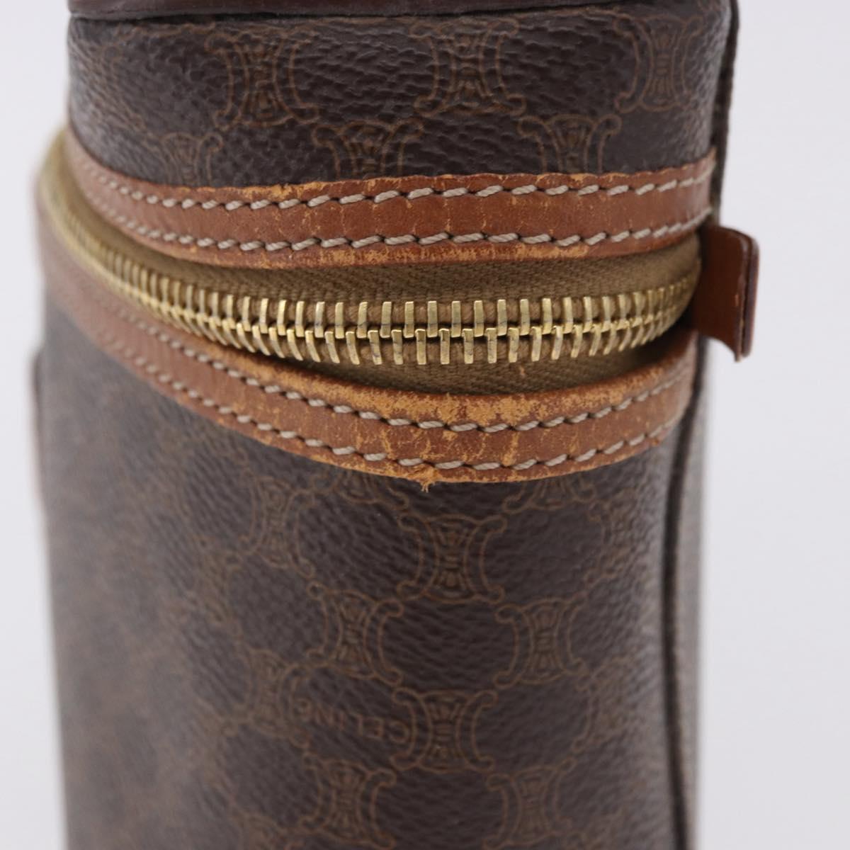 CELINE Macadam Vanity Cosmetic Pouch PVC Leather Brown Gold Tone Auth 194108