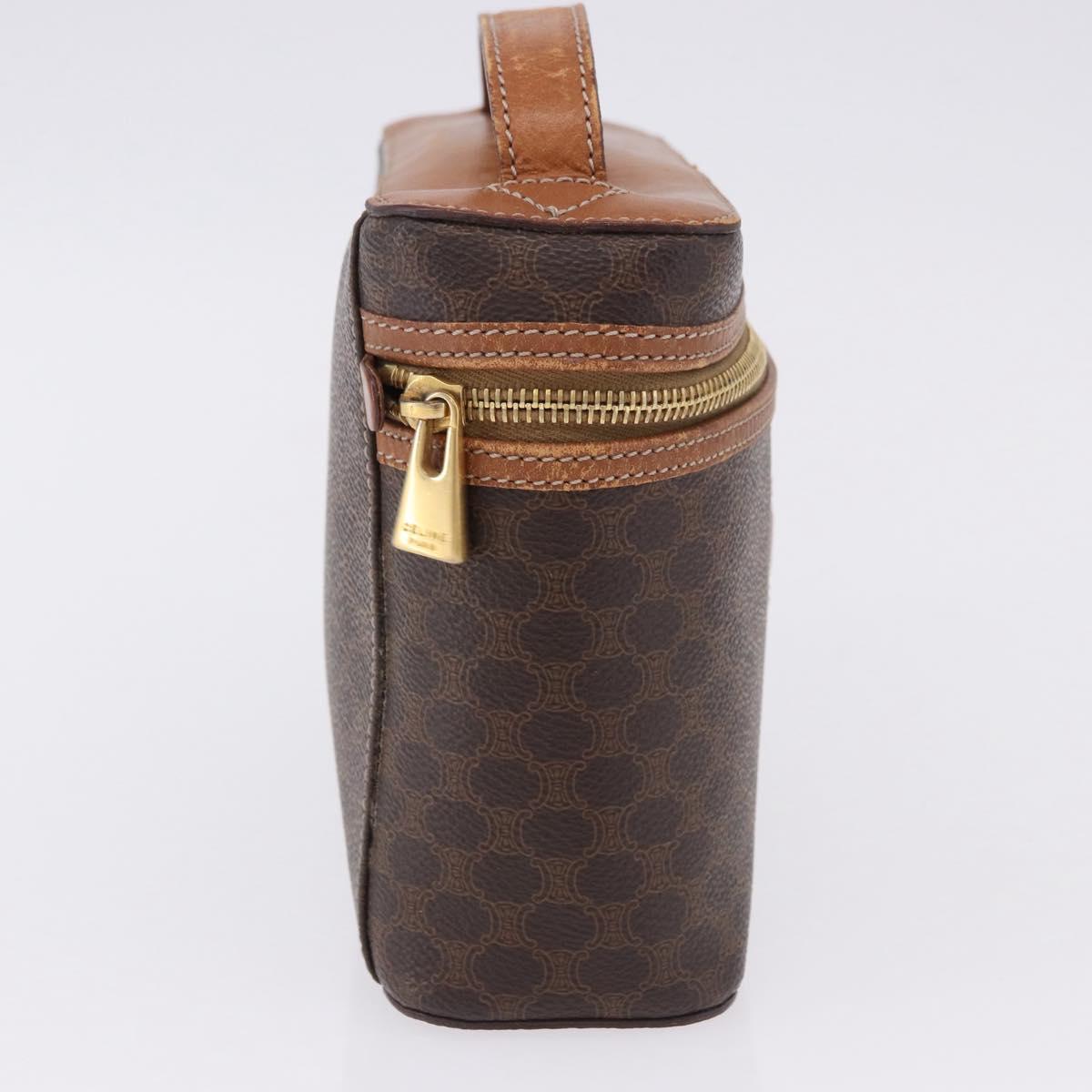 CELINE Macadam Vanity Cosmetic Pouch PVC Leather Brown Gold Tone Auth 194108
