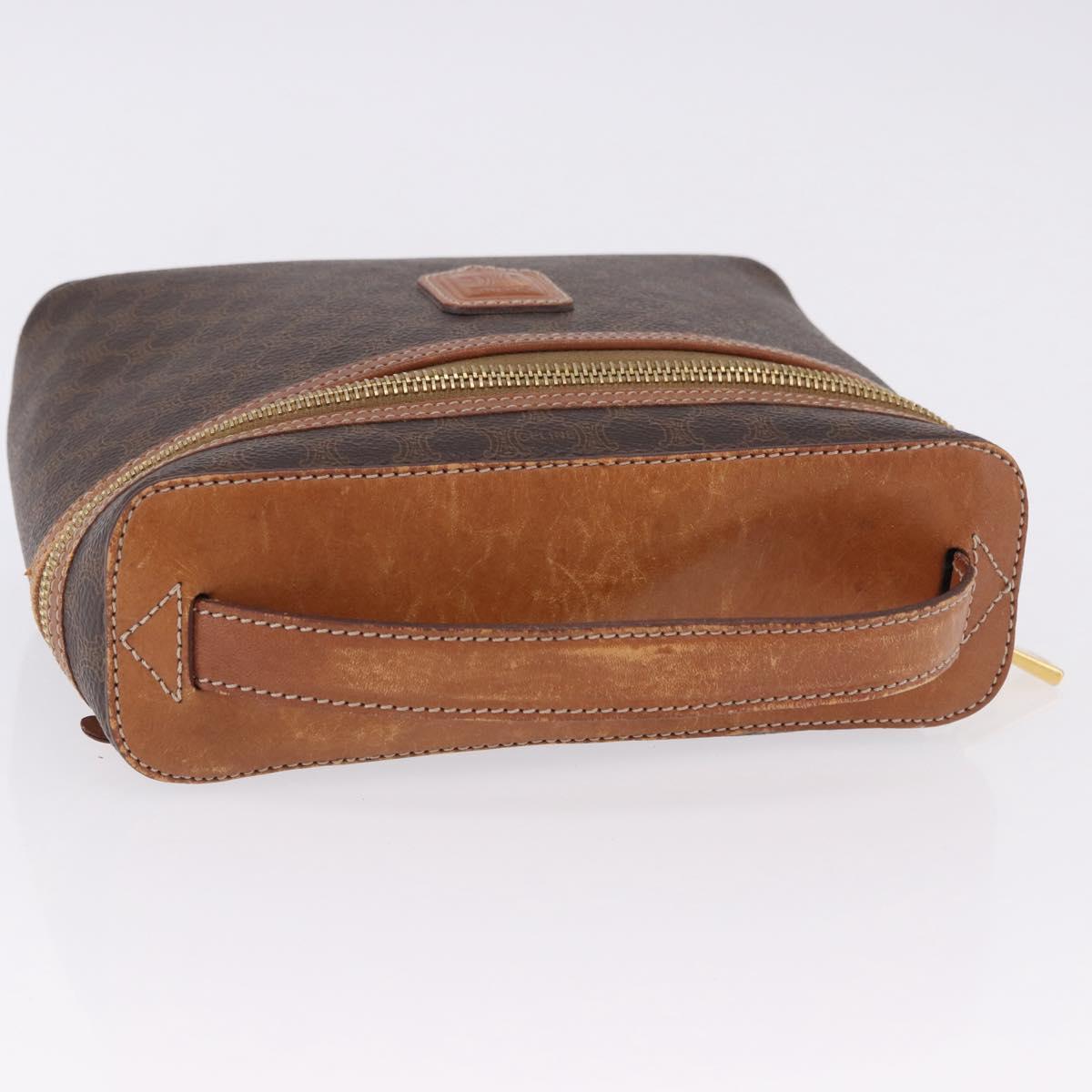 CELINE Macadam Vanity Cosmetic Pouch PVC Leather Brown Gold Tone Auth 194108