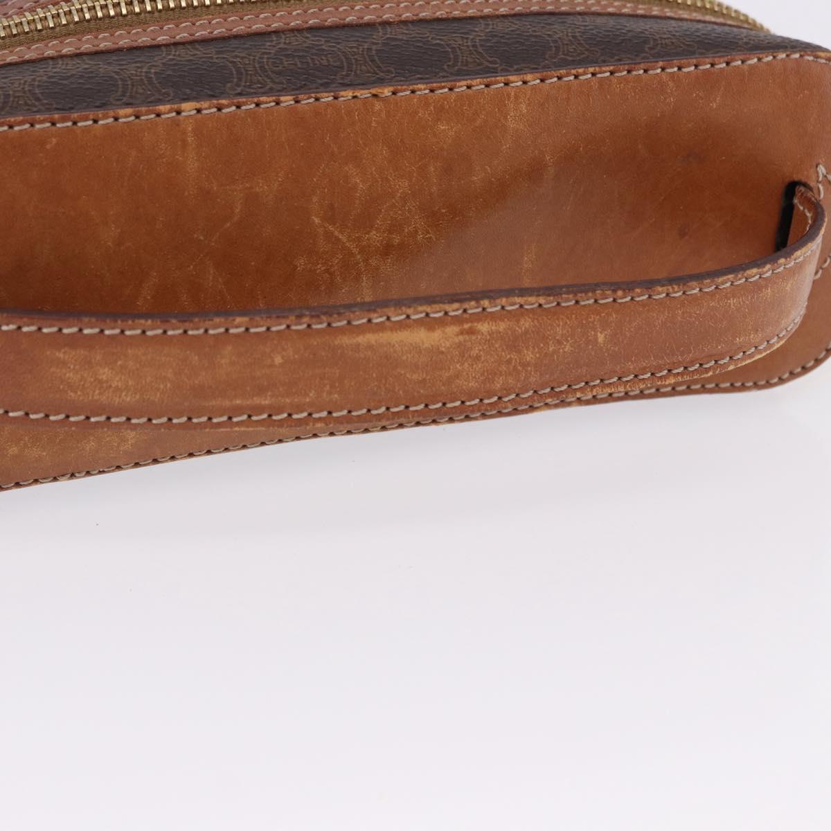 CELINE Macadam Vanity Cosmetic Pouch PVC Leather Brown Gold Tone Auth 194108