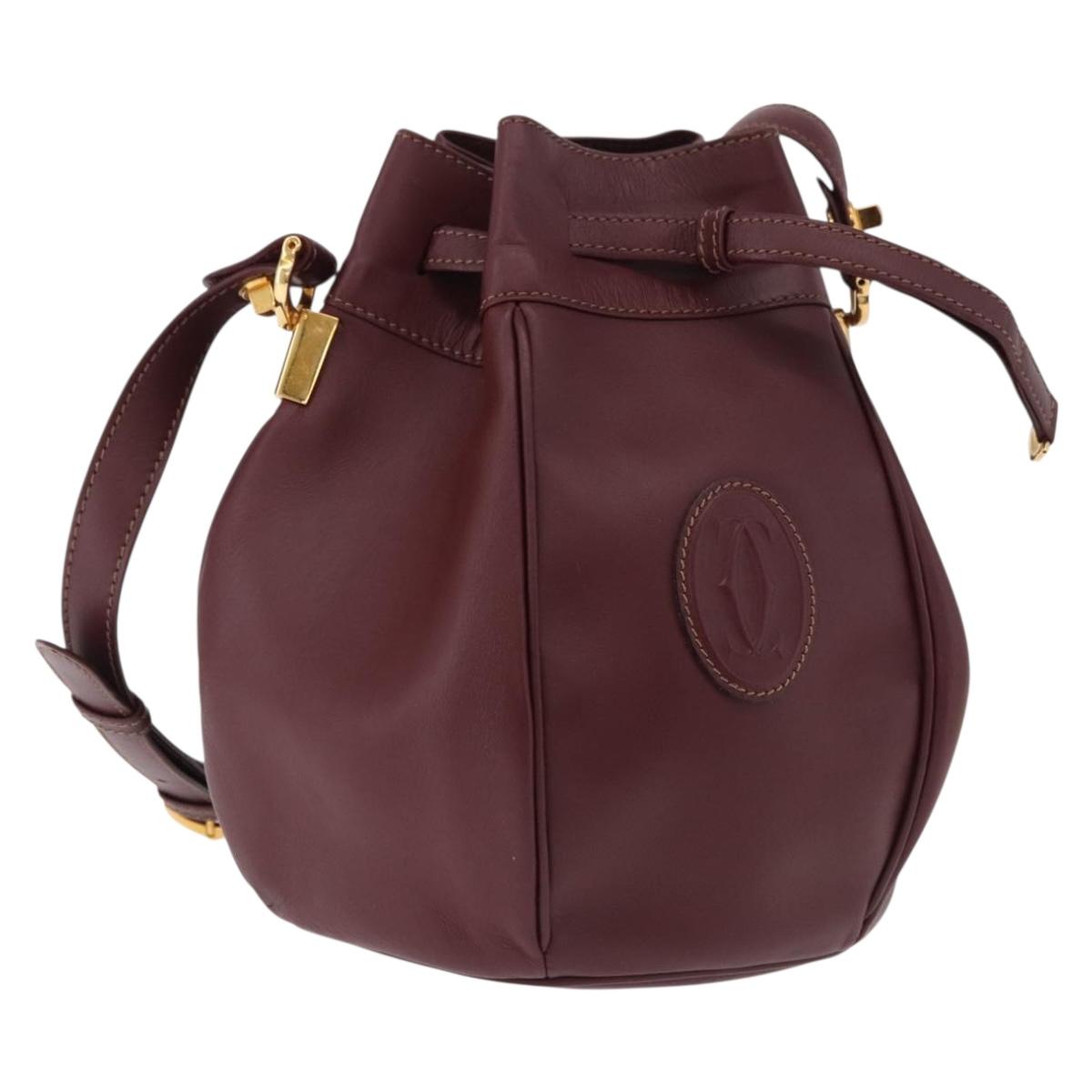 CARTIER Must Line Shoulder Bag Leather Bordeaux Gold Auth 194109A