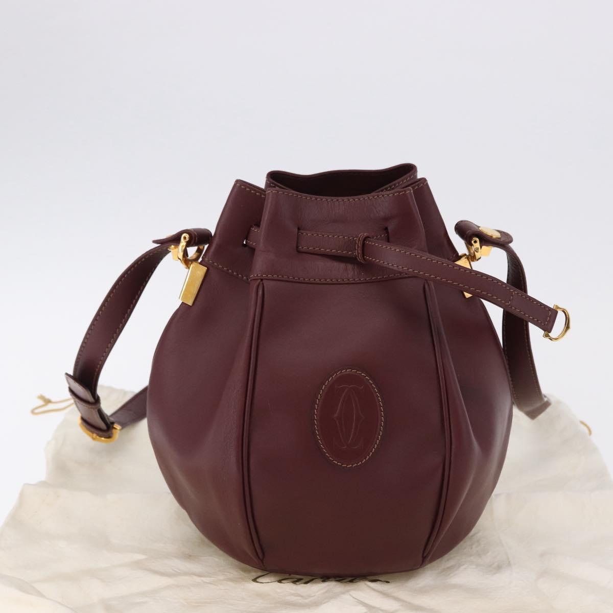CARTIER Must Line Shoulder Bag Leather Bordeaux Gold Auth 194109A