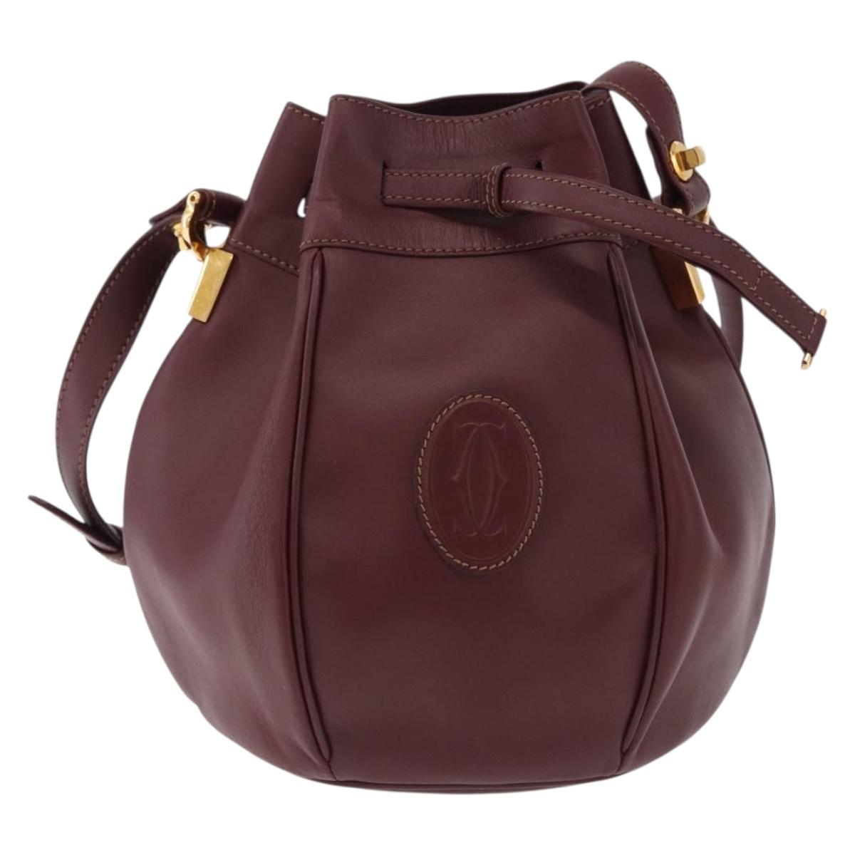 CARTIER Must Line Shoulder Bag Leather Bordeaux Gold Auth 194109A