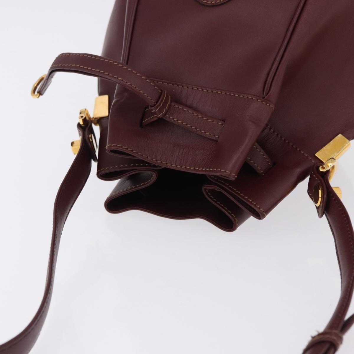 CARTIER Must Line Shoulder Bag Leather Bordeaux Gold Auth 194109A