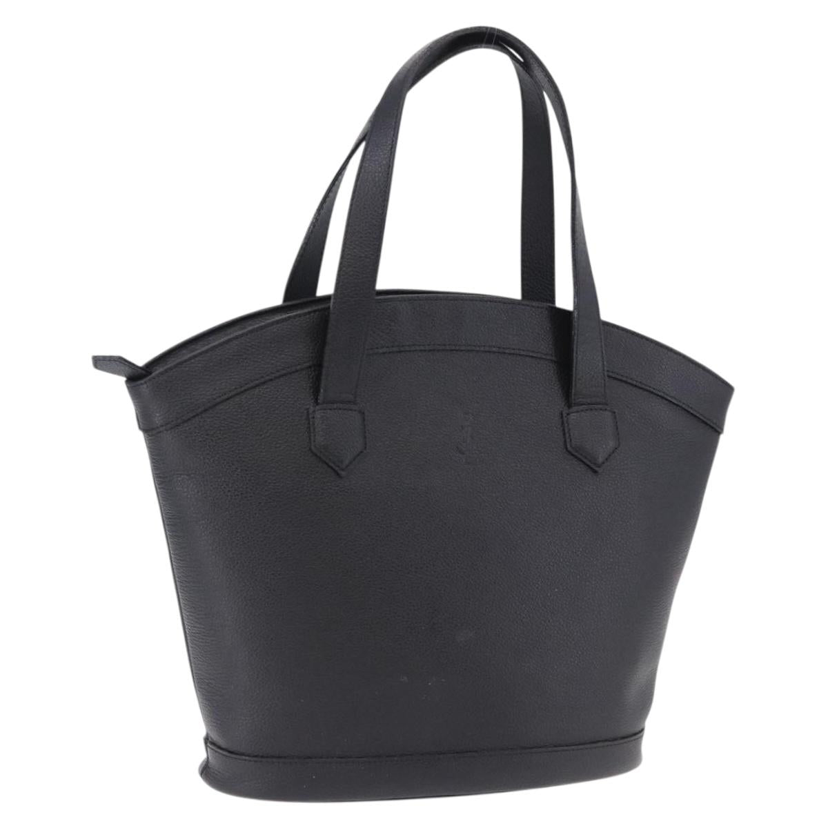 SAINT LAURENT Hand Bag Leather Black Auth 194110