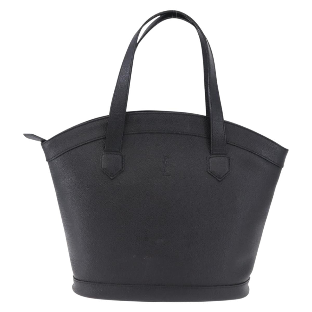 SAINT LAURENT Hand Bag Leather Black Auth 194110