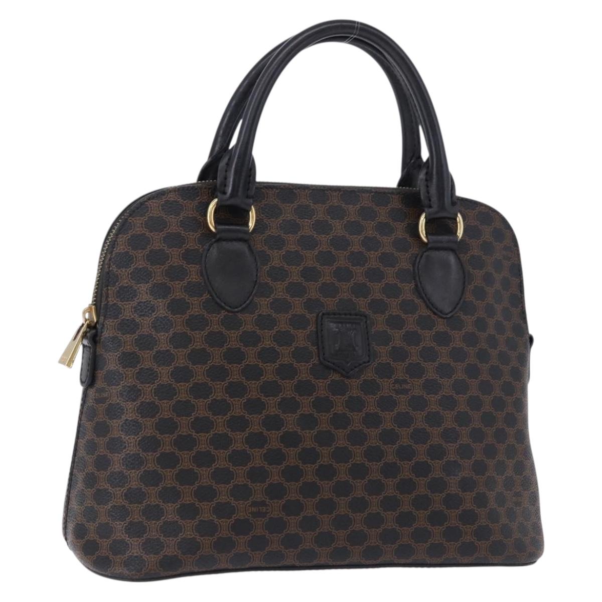CELINE Macadam Canvas Hand Bag PVC Leather Black Gold Auth 194111V