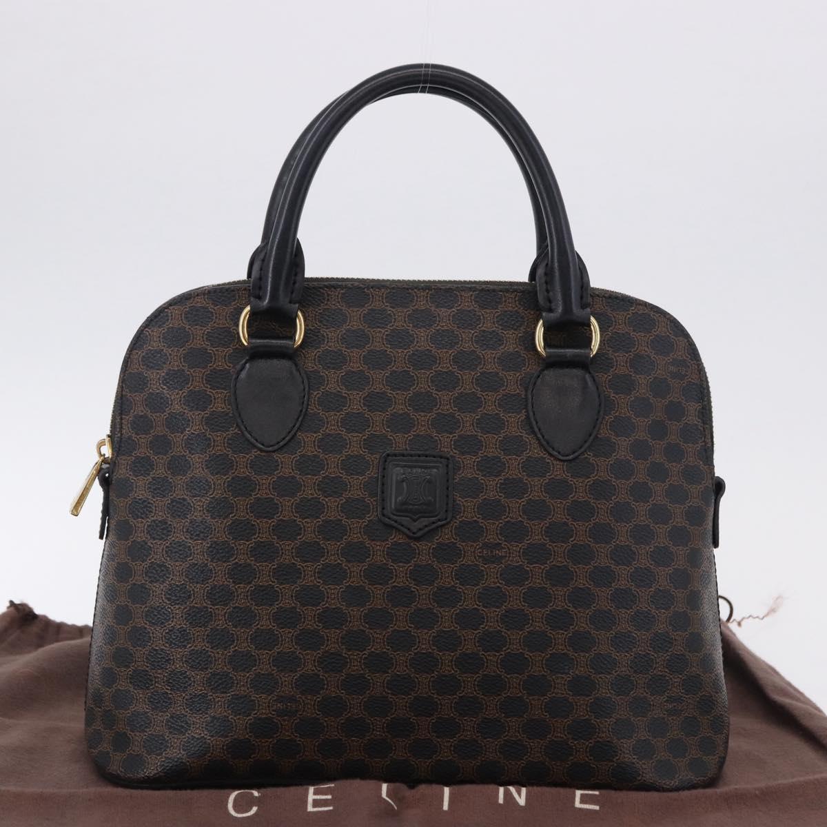 CELINE Macadam Canvas Hand Bag PVC Leather Black Gold Auth 194111V