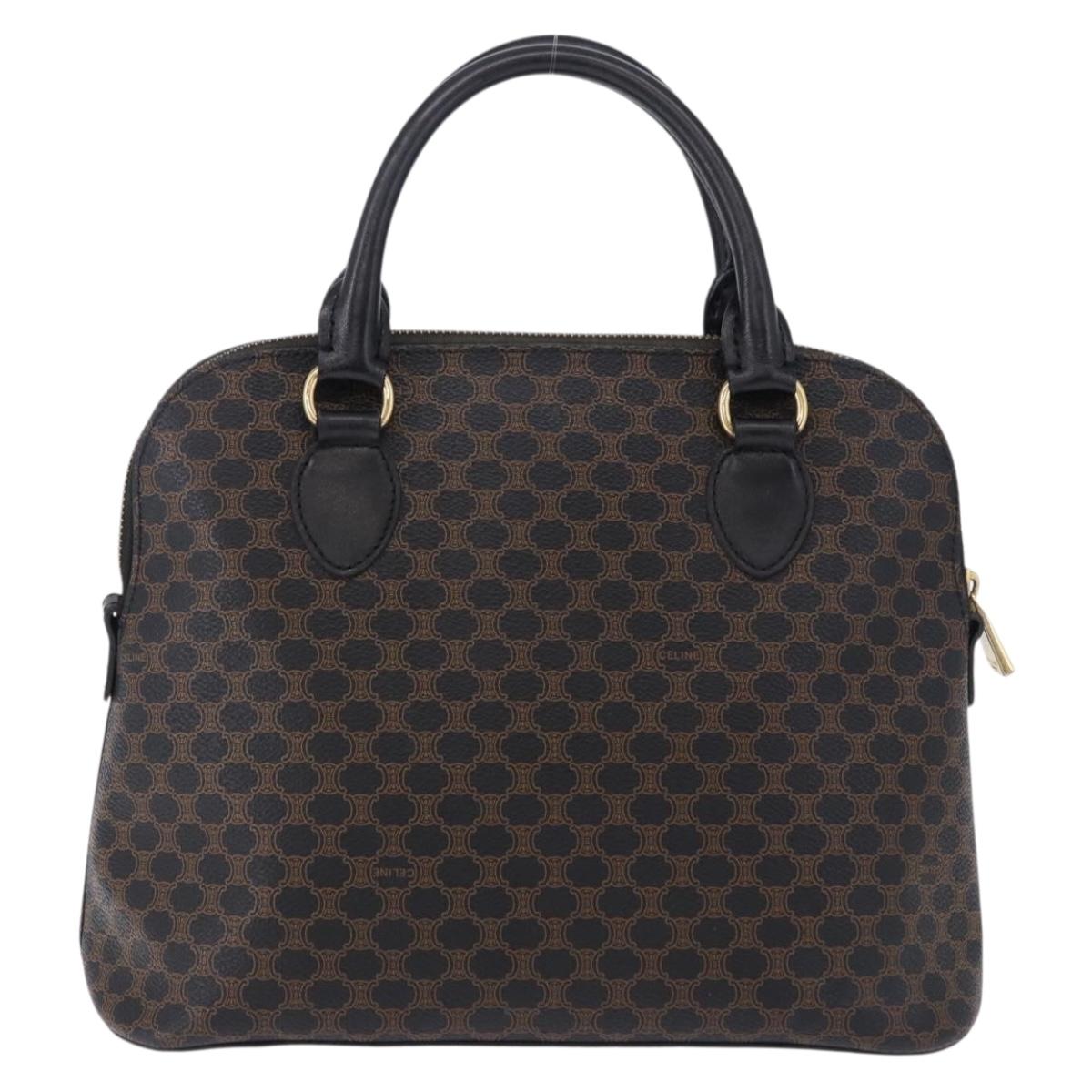 CELINE Macadam Canvas Hand Bag PVC Leather Black Gold Auth 194111V