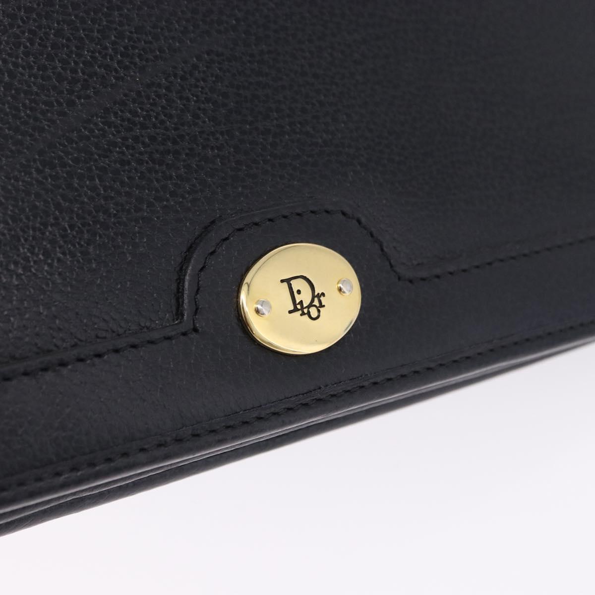 Christian Dior Chain Shoulder Bag Leather Black Gold Auth 194112A
