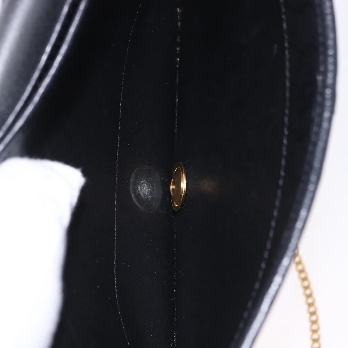 Christian Dior Chain Shoulder Bag Leather Black Gold Auth 194112A