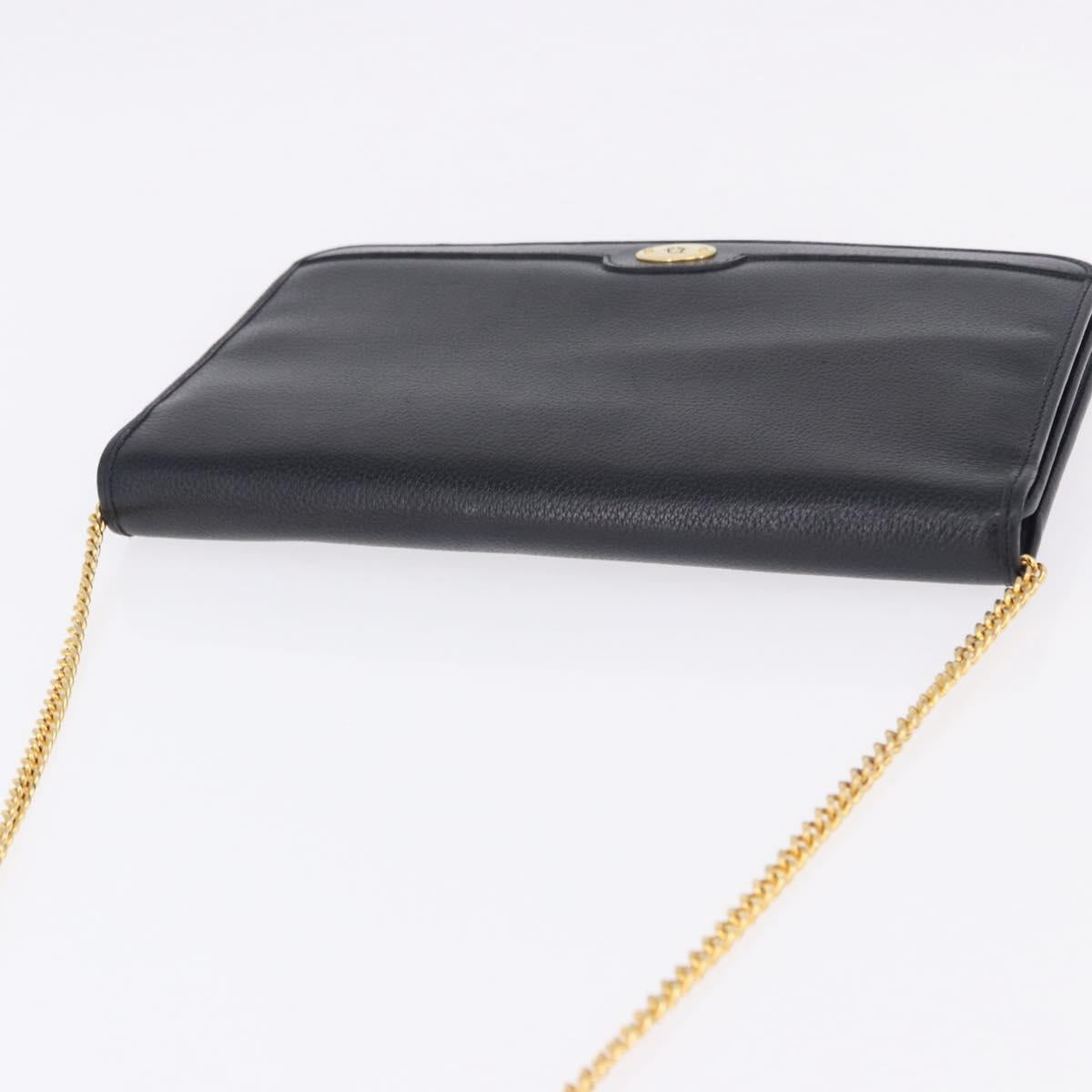 Christian Dior Chain Shoulder Bag Leather Black Gold Auth 194112A