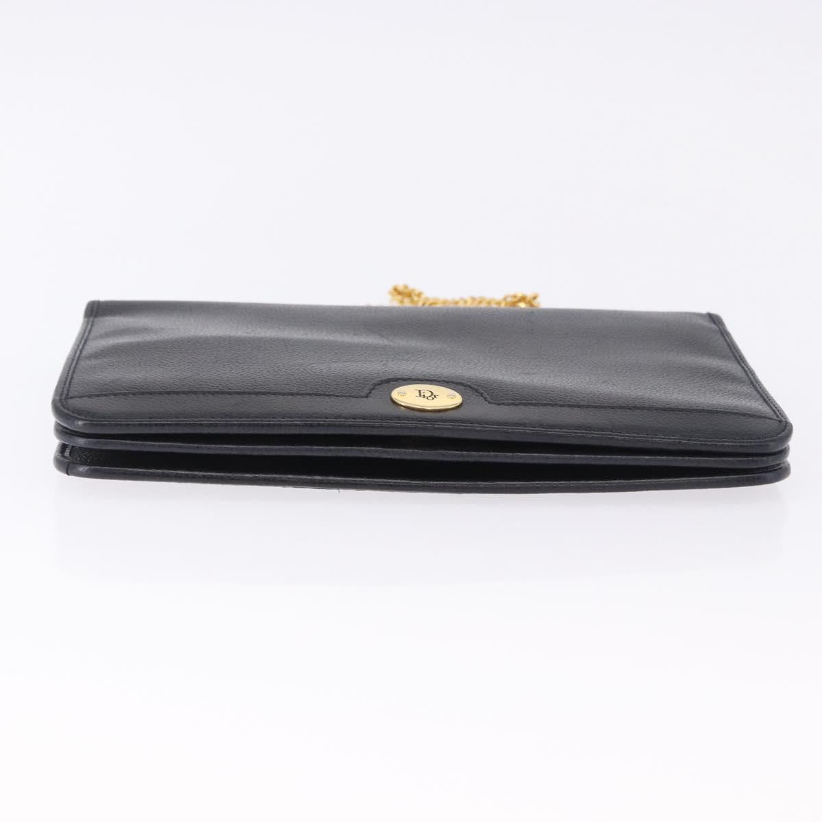 Christian Dior Chain Shoulder Bag Leather Black Gold Auth 194112A