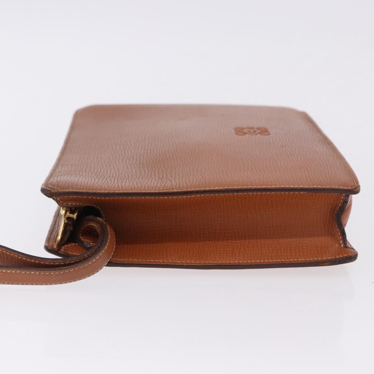 LOEWE Clutch Bag Leather Brown Gold Tone Auth 194113