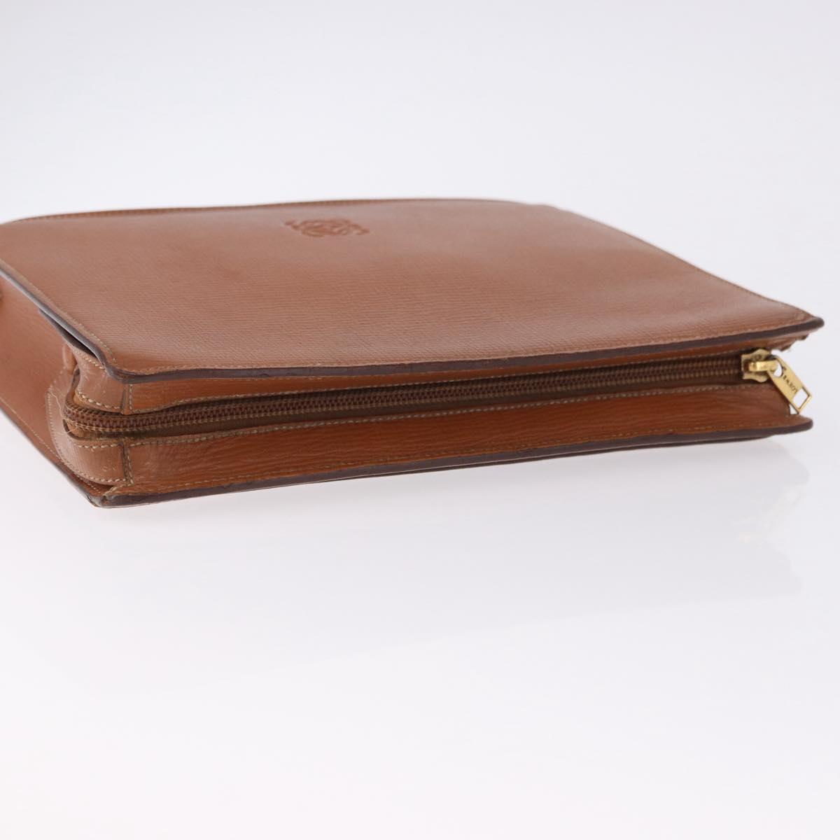 LOEWE Clutch Bag Leather Brown Gold Tone Auth 194113
