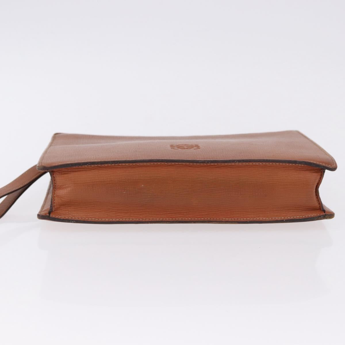 LOEWE Clutch Bag Leather Brown Gold Tone Auth 194113