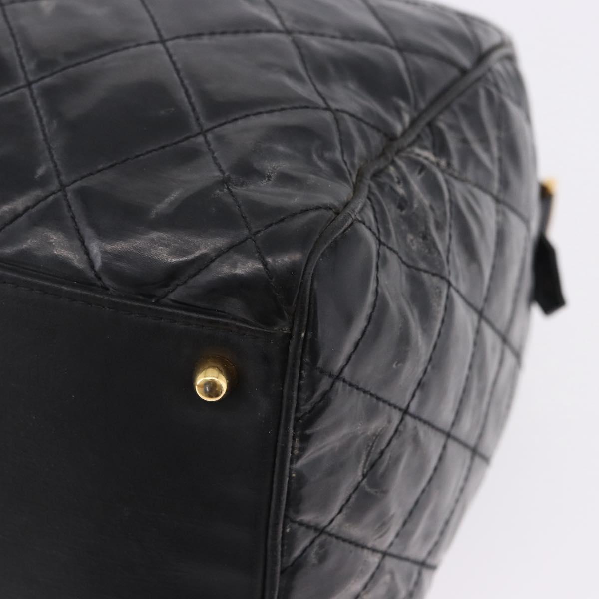 CHANEL Bicolore Boston Bag Patent Black Gold Tone CC Auth 194114