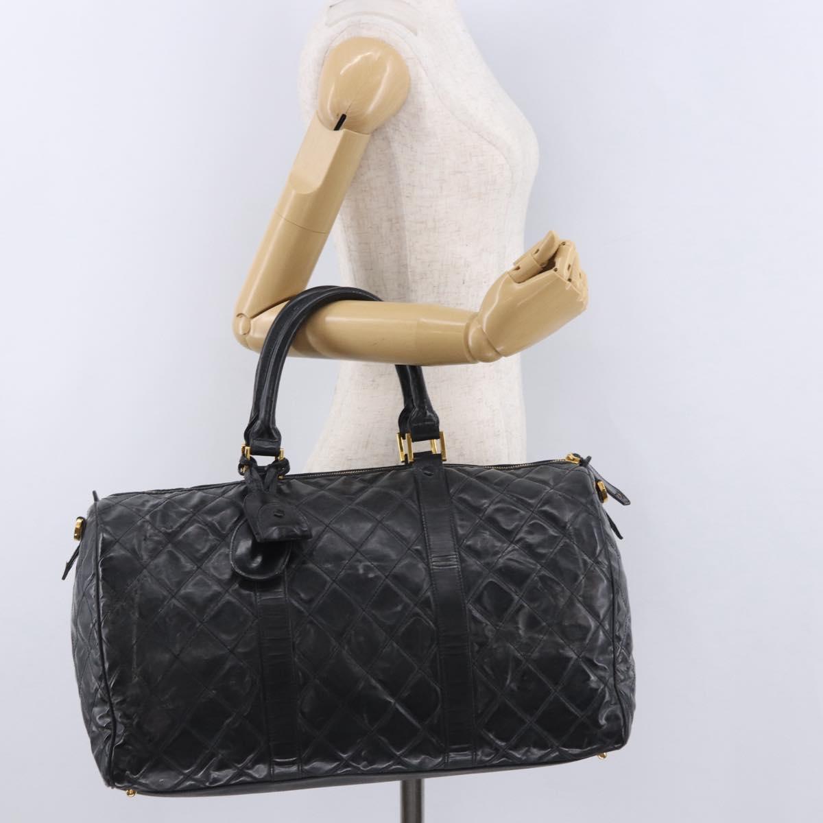 CHANEL Bicolore Boston Bag Patent Black Gold Tone CC Auth 194114