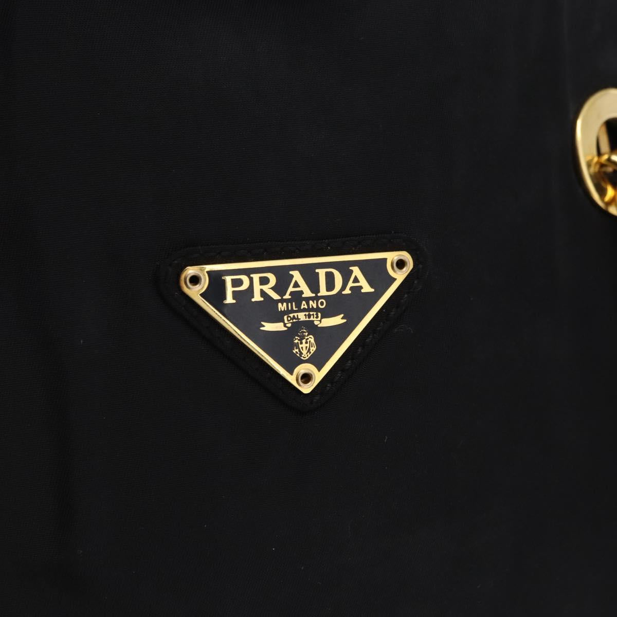 PRADA Chain Shoulder Bag Nylon Black Gold Tone Auth 194116