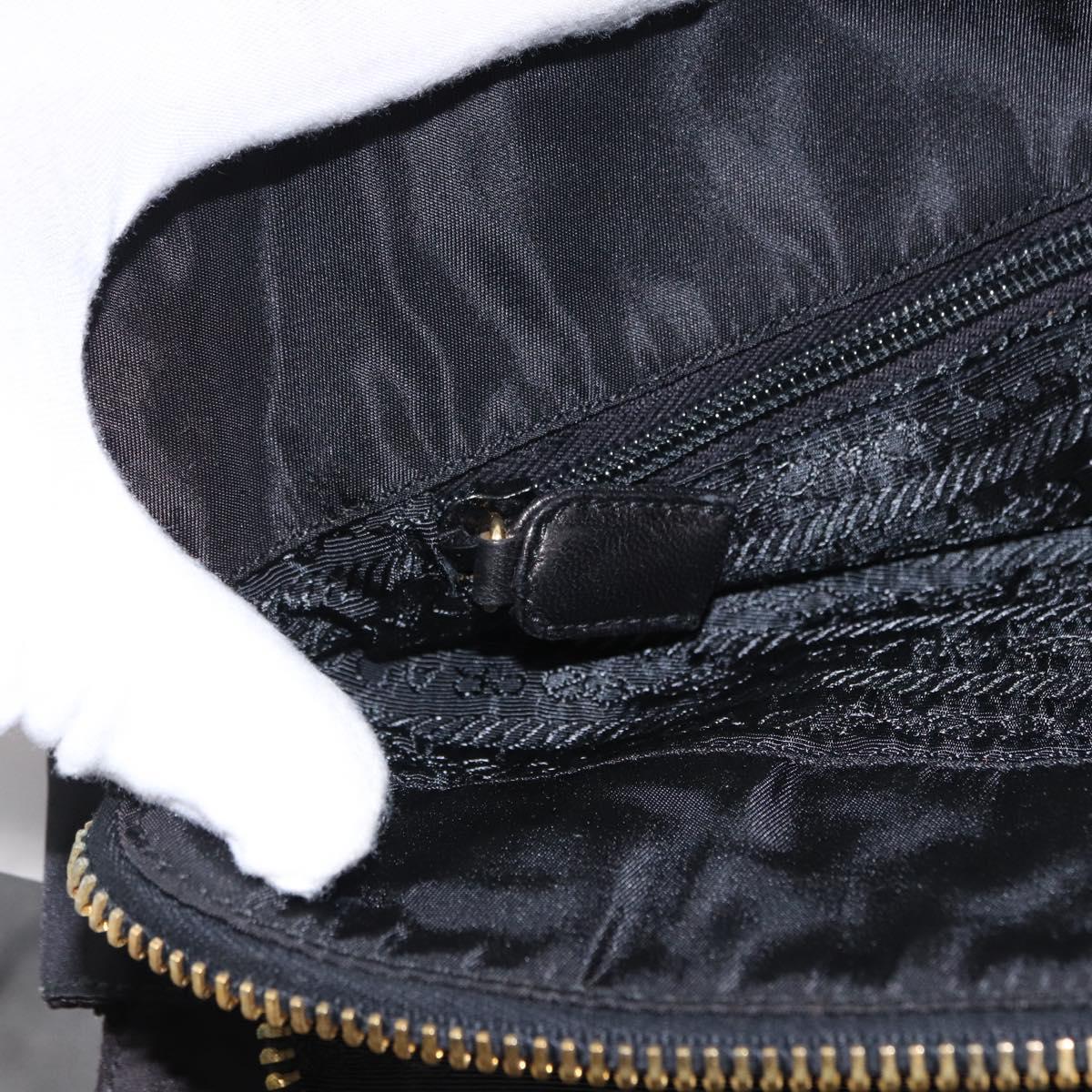 PRADA Chain Shoulder Bag Nylon Black Gold Tone Auth 194116
