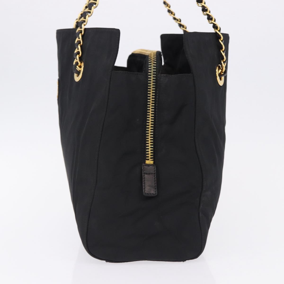 PRADA Chain Shoulder Bag Nylon Black Gold Tone Auth 194116