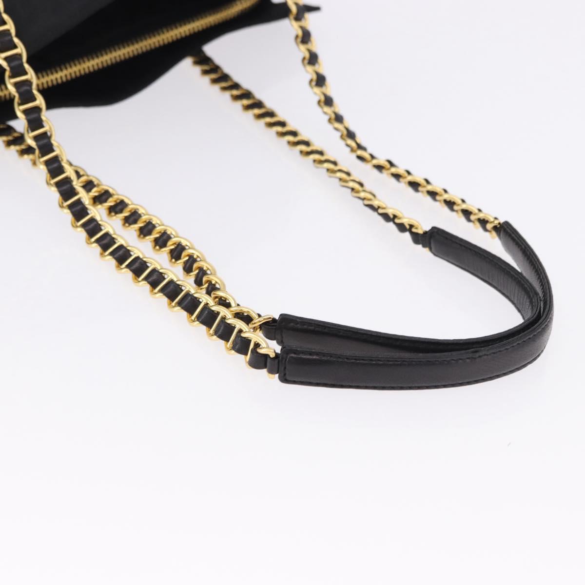 PRADA Chain Shoulder Bag Nylon Black Gold Tone Auth 194116