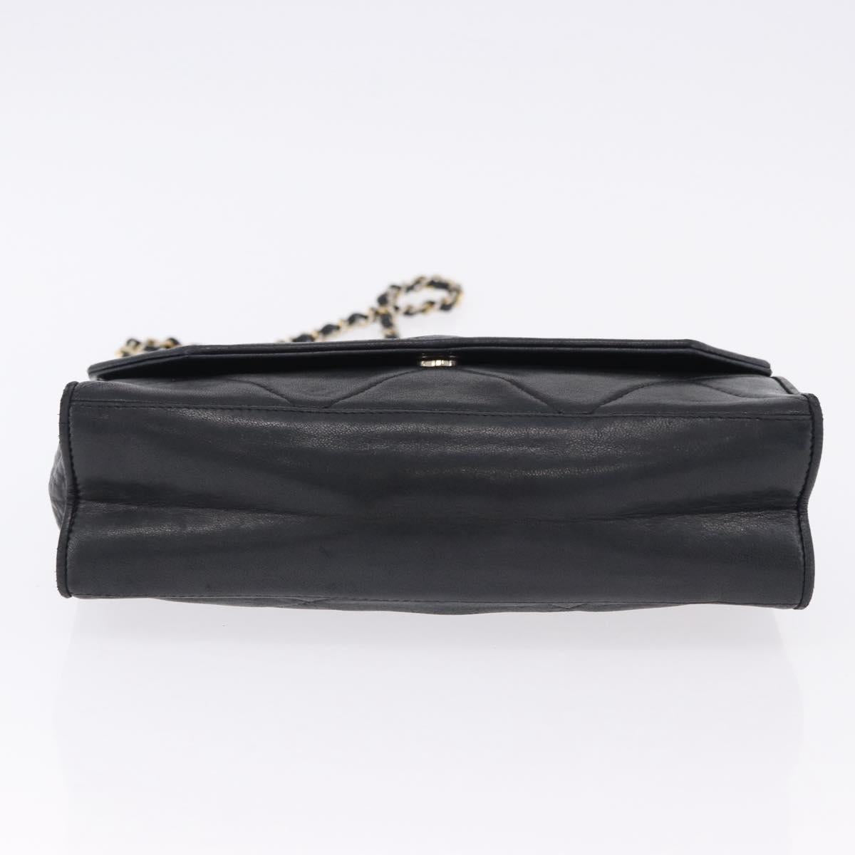 CHANEL Matelasse Chain Shoulder Bag Lamb Skin Black Gold Tone CC Auth 194117A