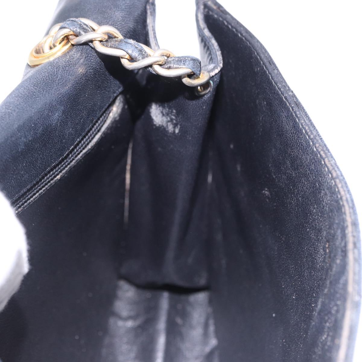 CHANEL Matelasse Chain Shoulder Bag Lamb Skin Black Gold Tone CC Auth 194117A