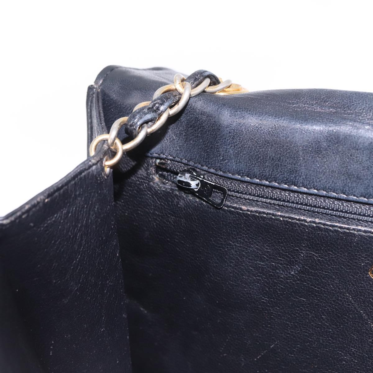 CHANEL Matelasse Chain Shoulder Bag Lamb Skin Black Gold Tone CC Auth 194117A