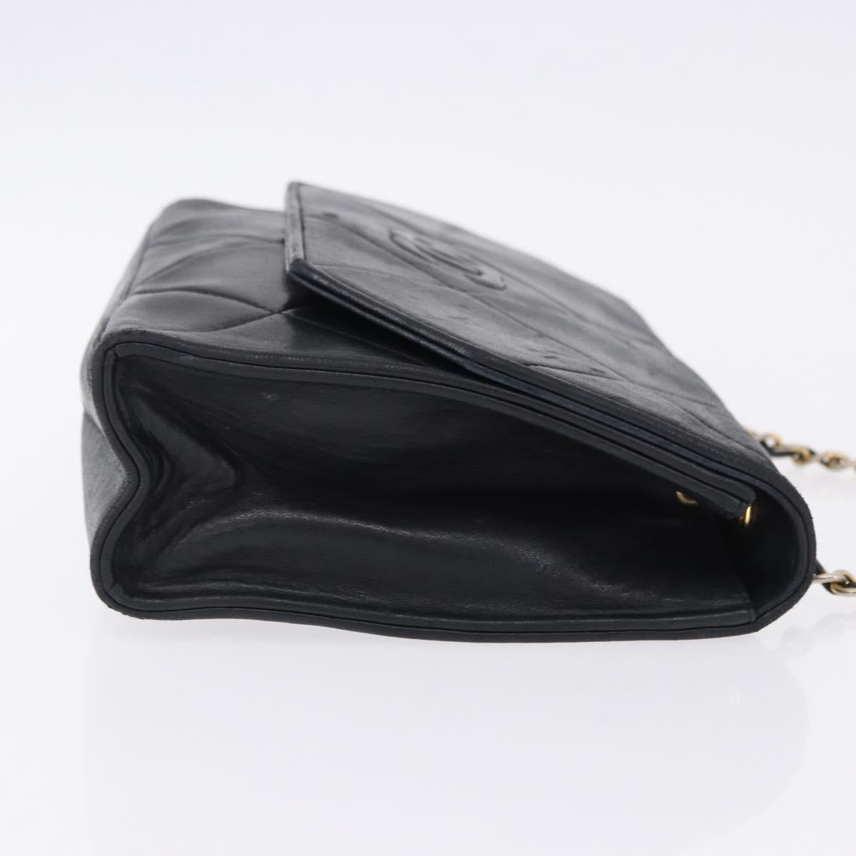 CHANEL Matelasse Chain Shoulder Bag Lamb Skin Black Gold Tone CC Auth 194117A
