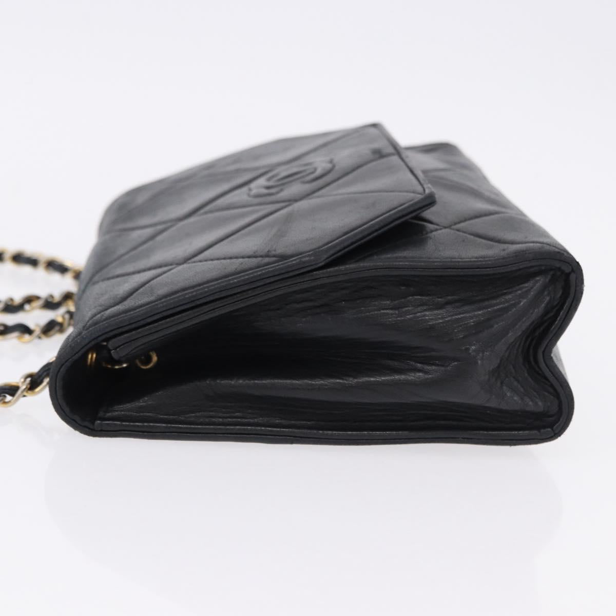 CHANEL Matelasse Chain Shoulder Bag Lamb Skin Black Gold Tone CC Auth 194117A