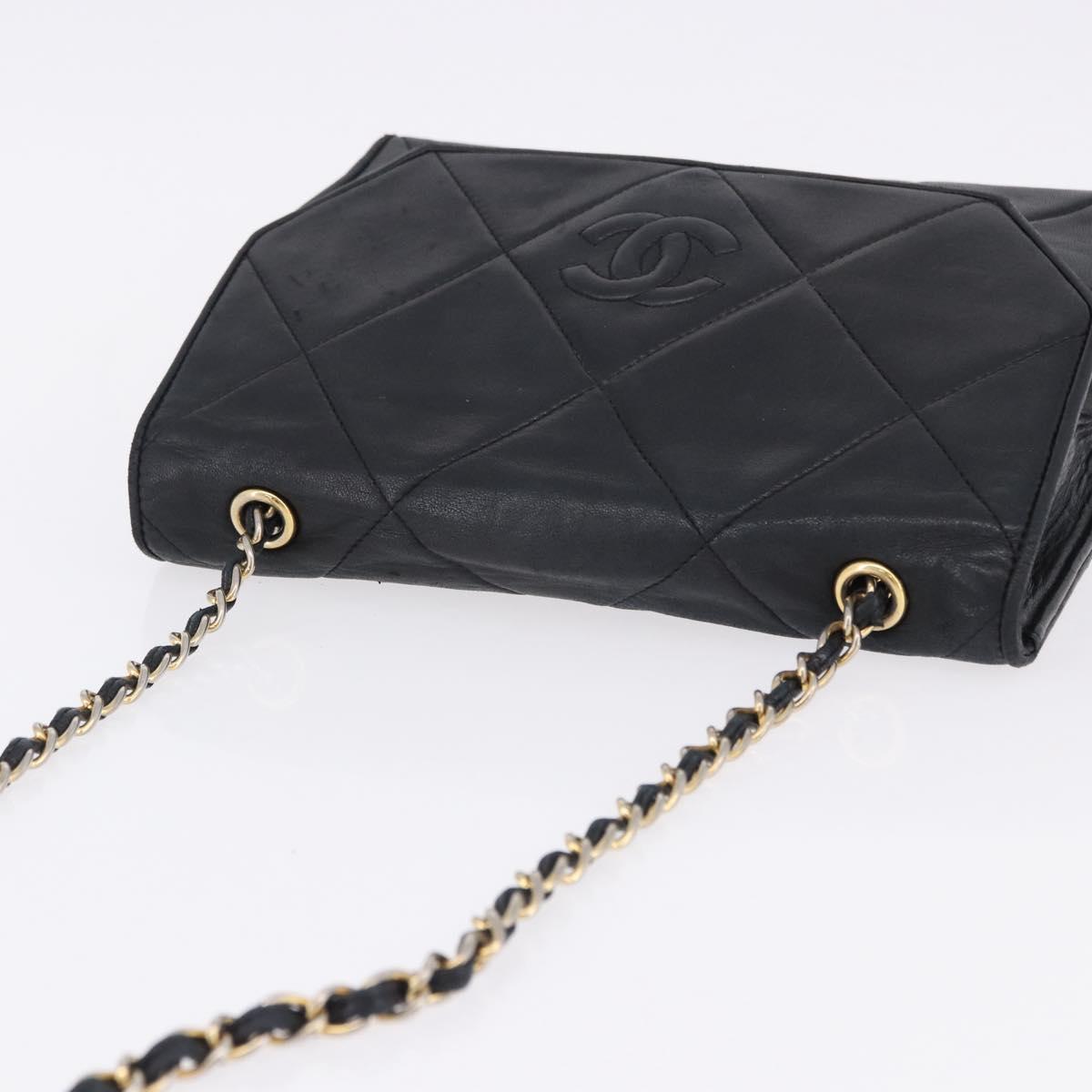 CHANEL Matelasse Chain Shoulder Bag Lamb Skin Black Gold Tone CC Auth 194117A