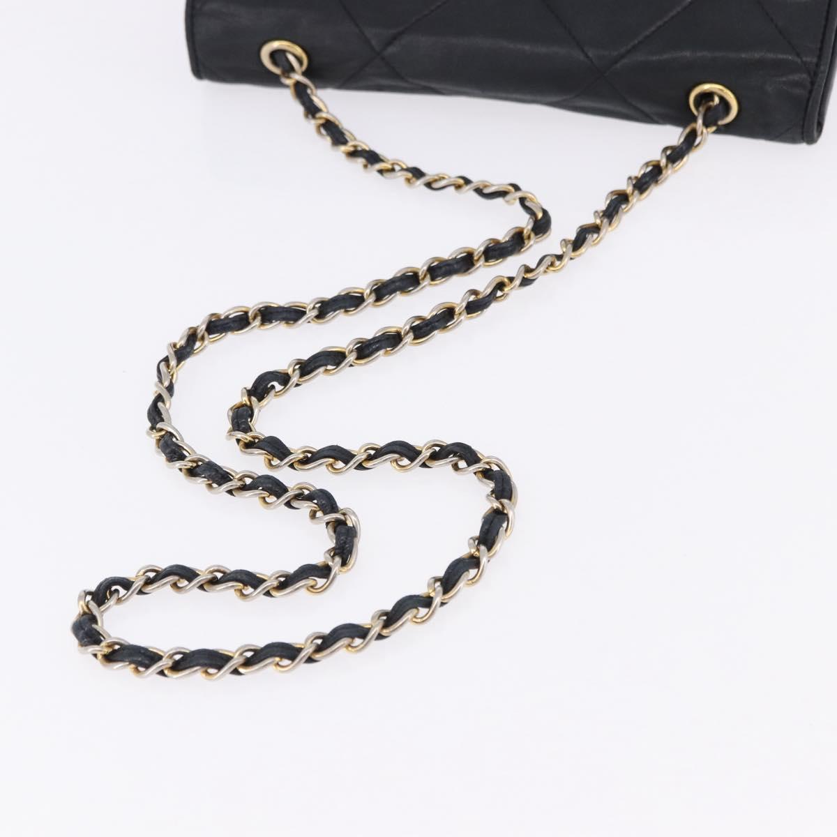 CHANEL Matelasse Chain Shoulder Bag Lamb Skin Black Gold Tone CC Auth 194117A