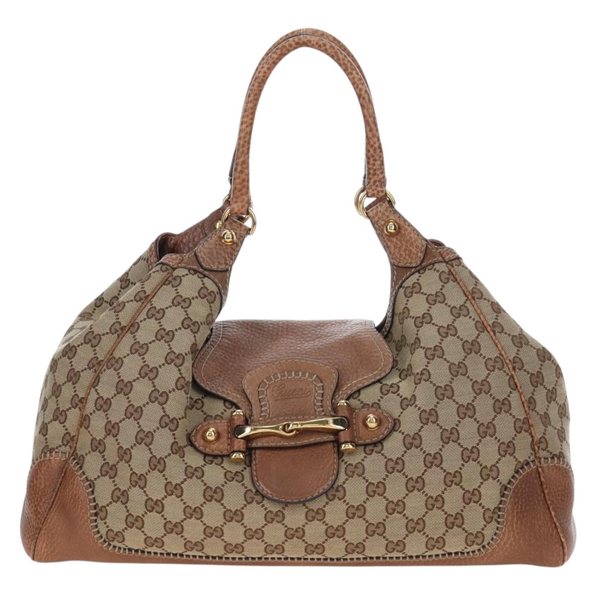 GUCCI GG Canvas Horsebit Tote Bag Beige Gold 223958 Auth 194118V