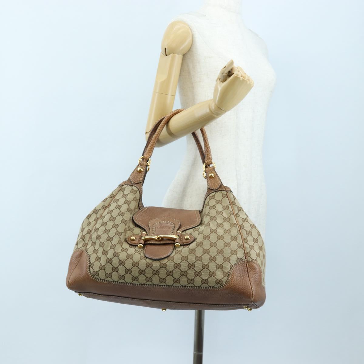 GUCCI GG Canvas Horsebit Tote Bag Beige Gold 223958 Auth 194118V