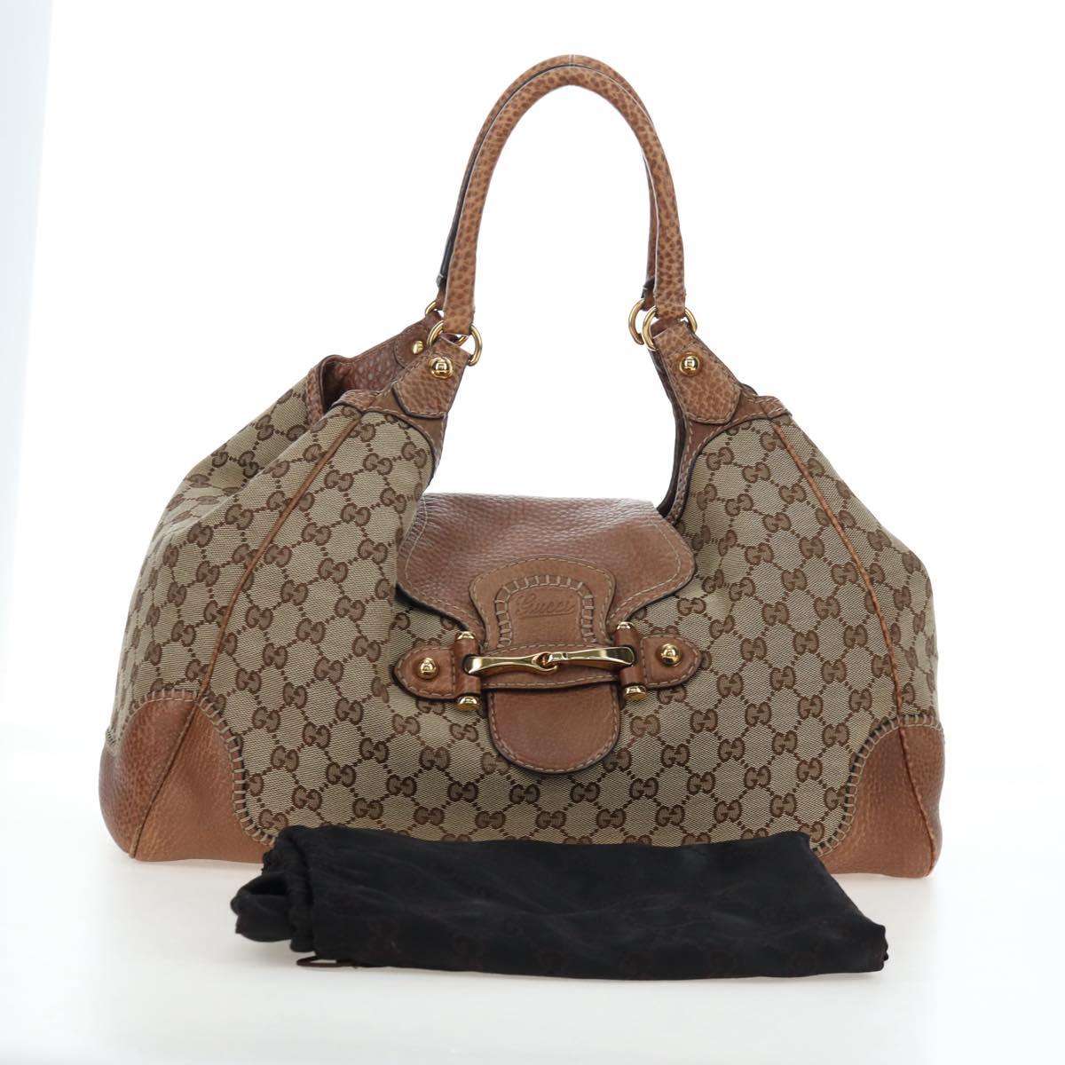 GUCCI GG Canvas Horsebit Tote Bag Beige Gold 223958 Auth 194118V