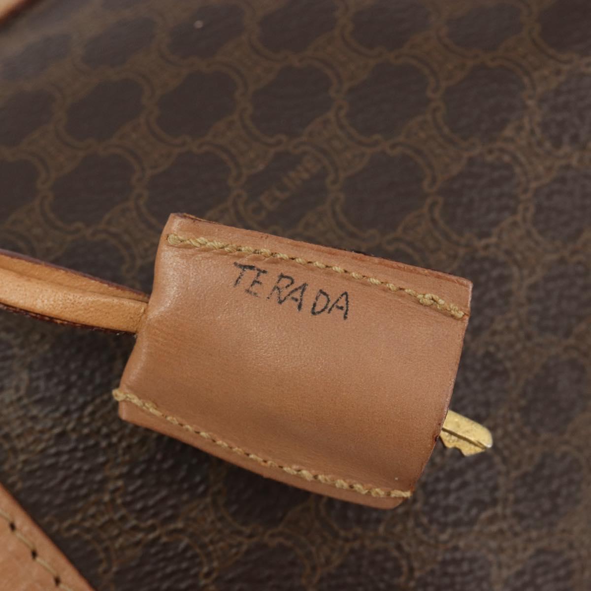 CELINE Macadam Boston Bag PVC Leather Brown Gold Tone Auth 194119A