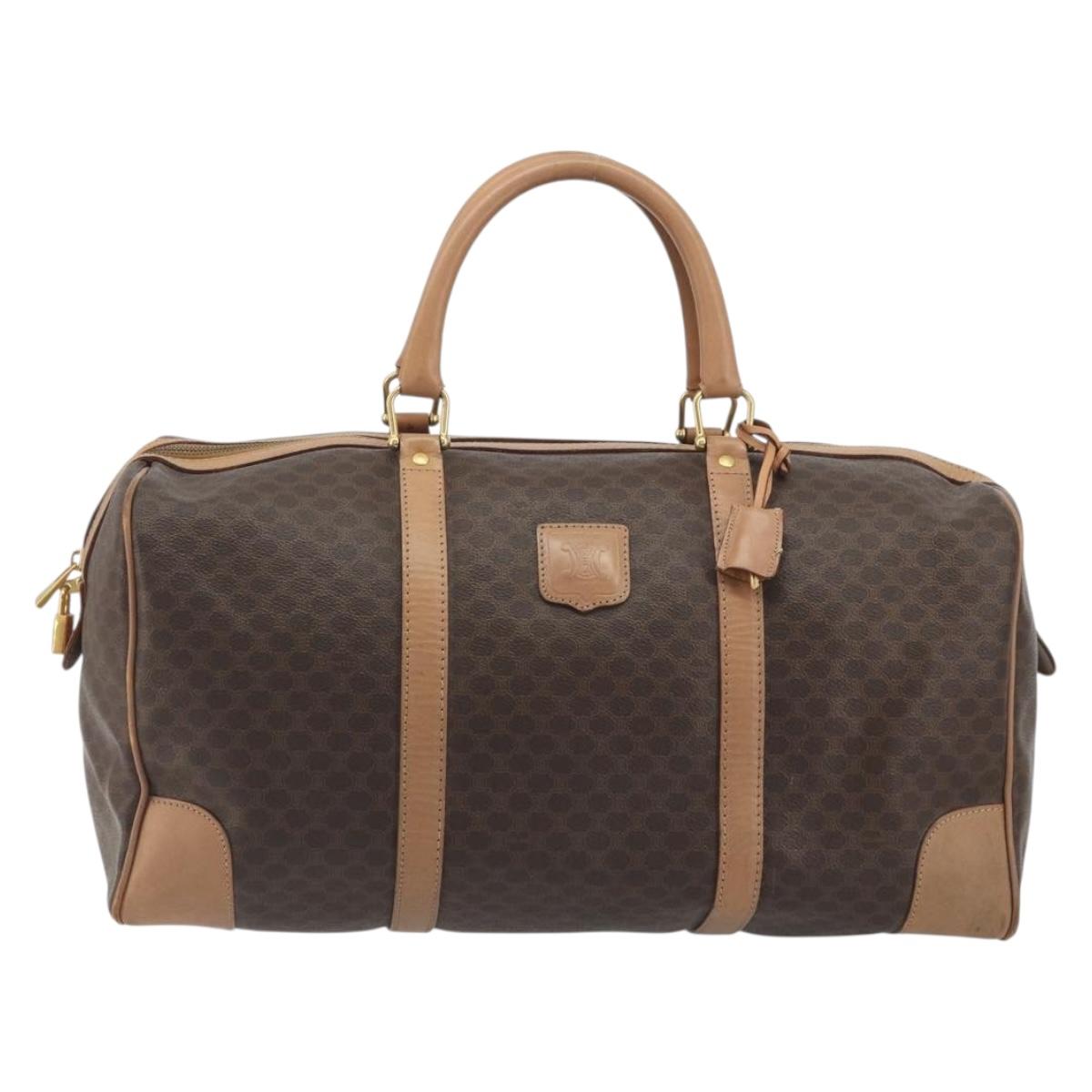 CELINE Macadam Boston Bag PVC Leather Brown Gold Tone Auth 194119A